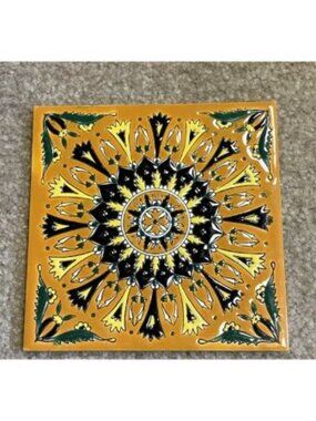 Vintage Hand Painted Greek Ceramic Tile Neofitou Keramik 6" X 6" Square